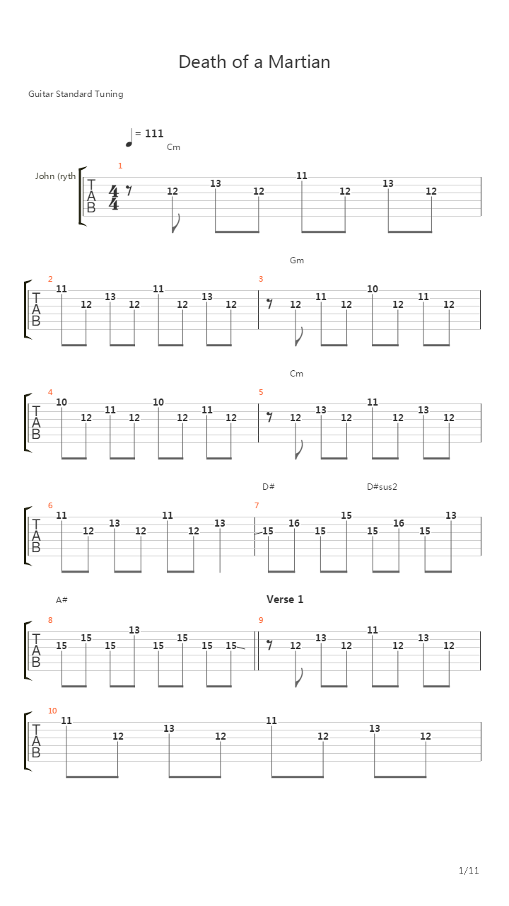 Death Of A Martian吉他谱