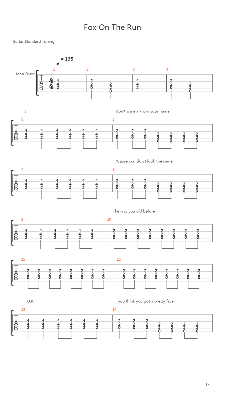 Fox On The Run吉他谱