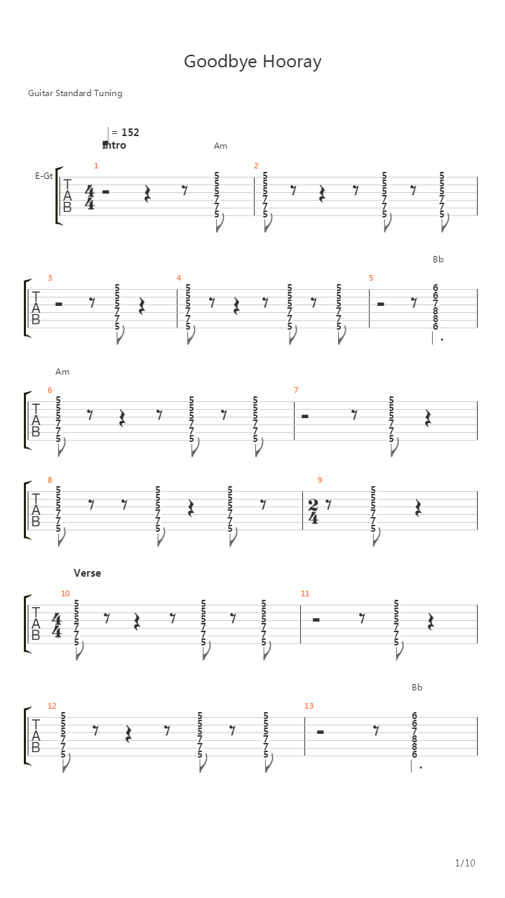 Goodbye Hooray吉他谱