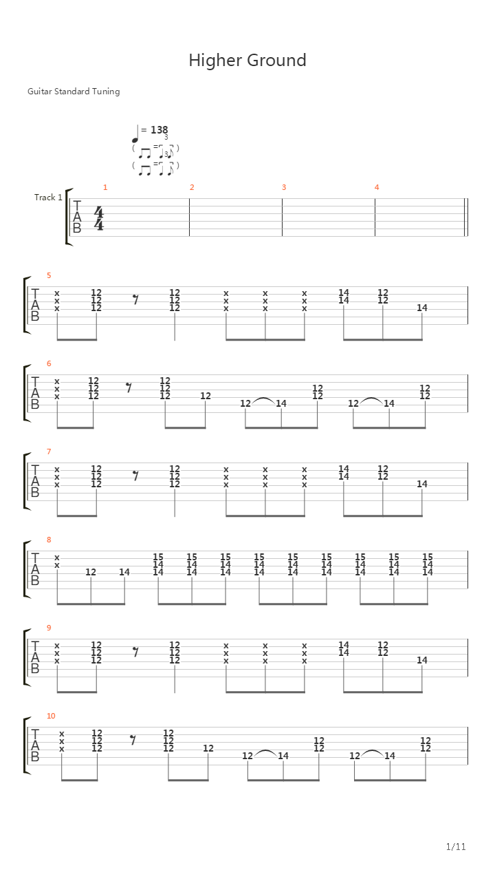 Higher Ground吉他谱