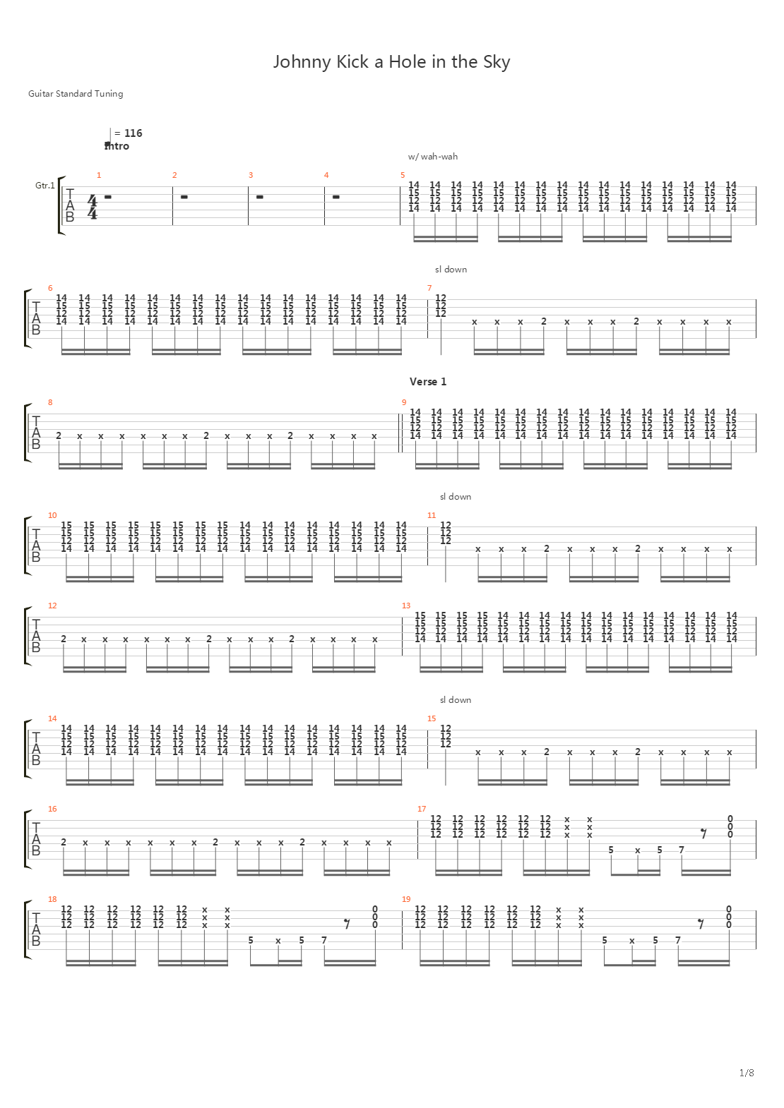 Johnny Kick A Hole In The Sky吉他谱
