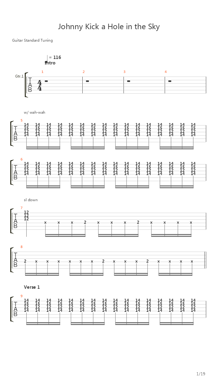 Johnny Kick A Hole In The Sky吉他谱