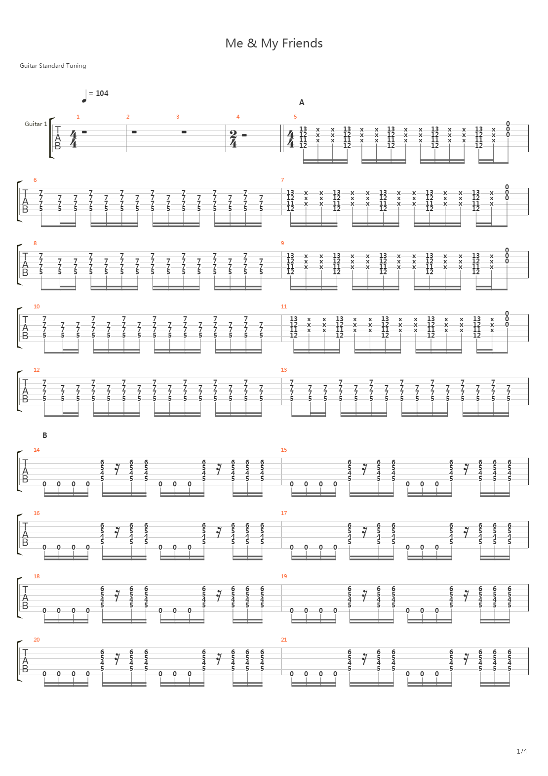 Me And My Friends吉他谱