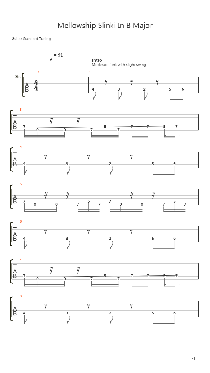 Mellowship Slinky In B Major吉他谱