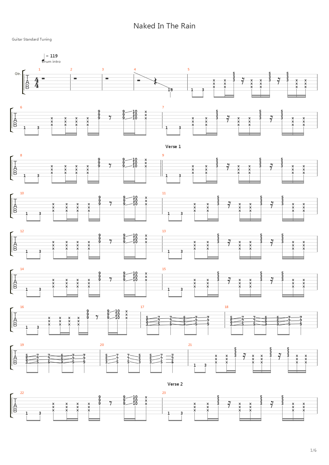 Naked In The Rain吉他谱