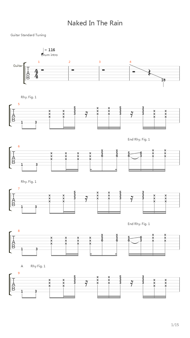 Naked In The Rain吉他谱