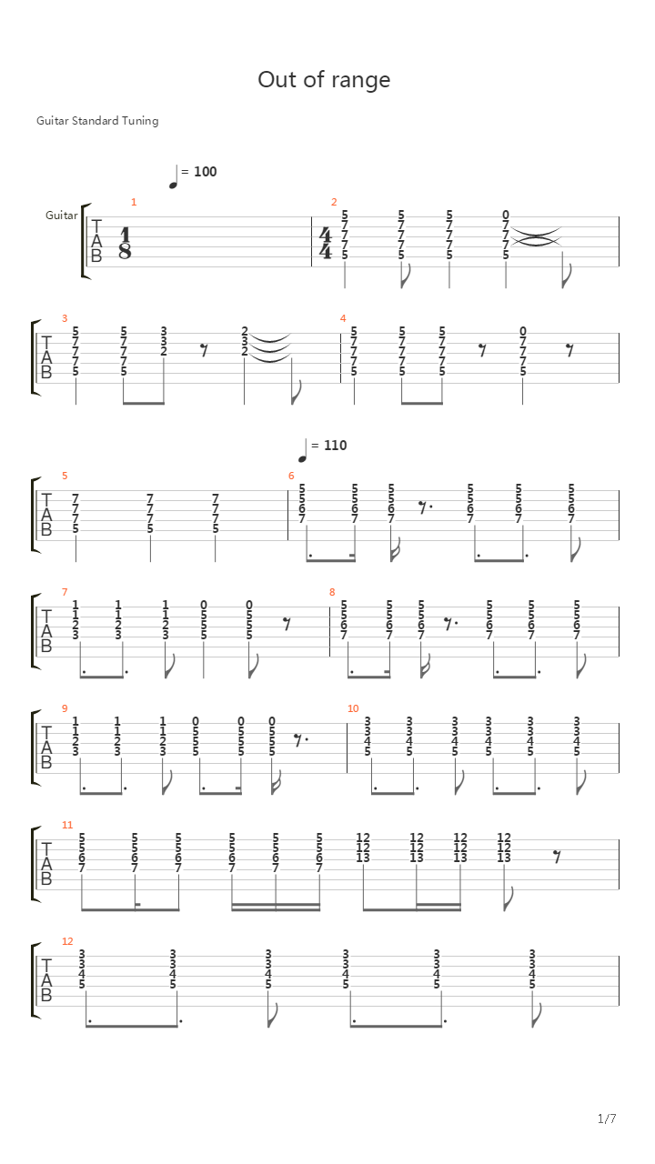 Out Of Range吉他谱