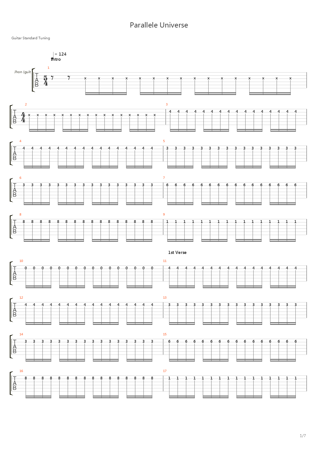 Parallel Universe吉他谱