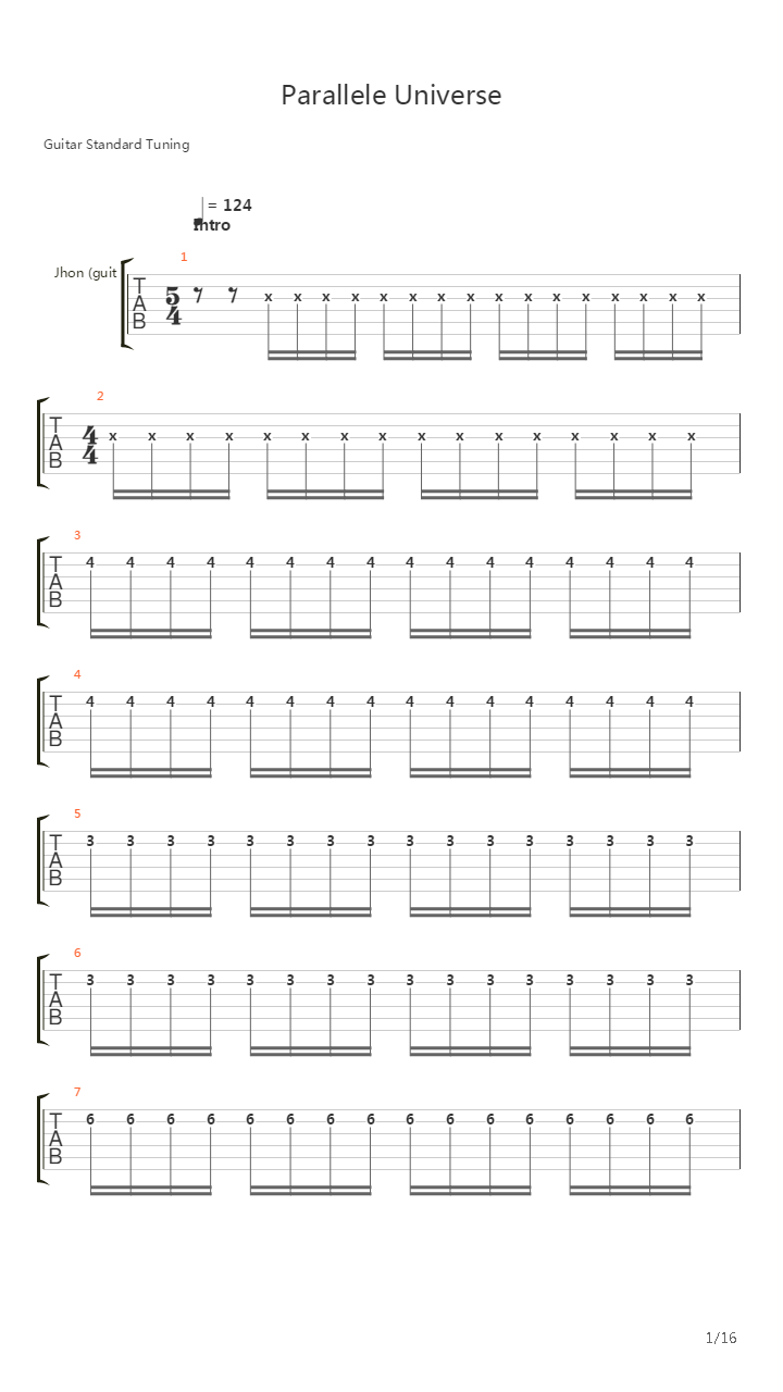 Parallel Universe吉他谱