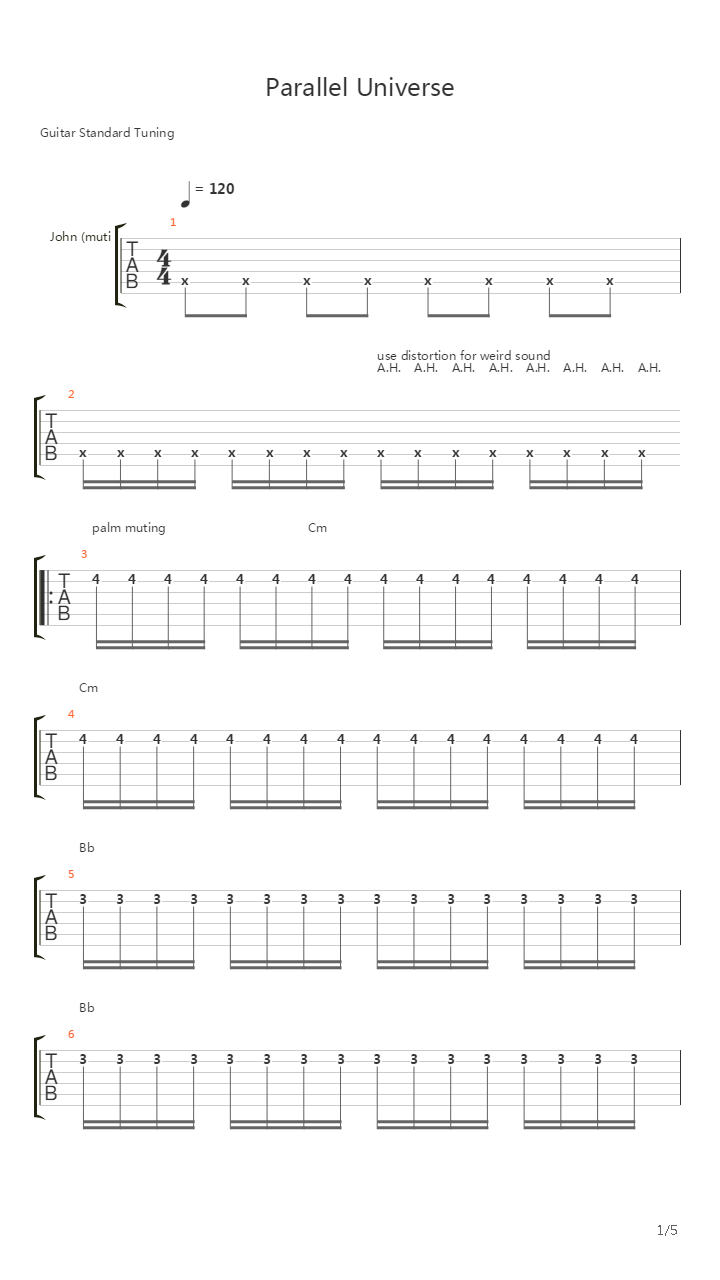 Parallel Universe吉他谱