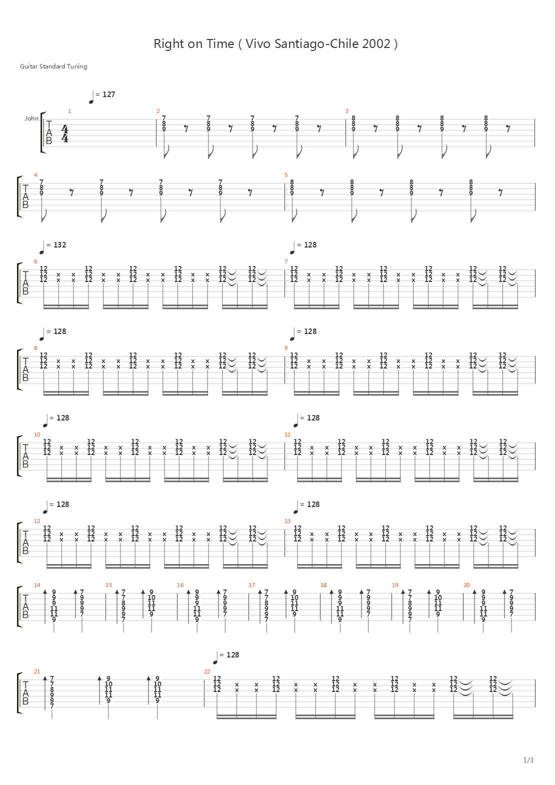 Right On Time Vivo Santiago - Chile 2002吉他谱