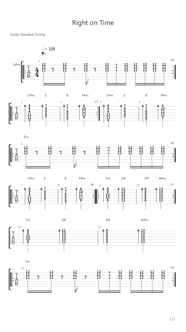 Right On Time吉他谱