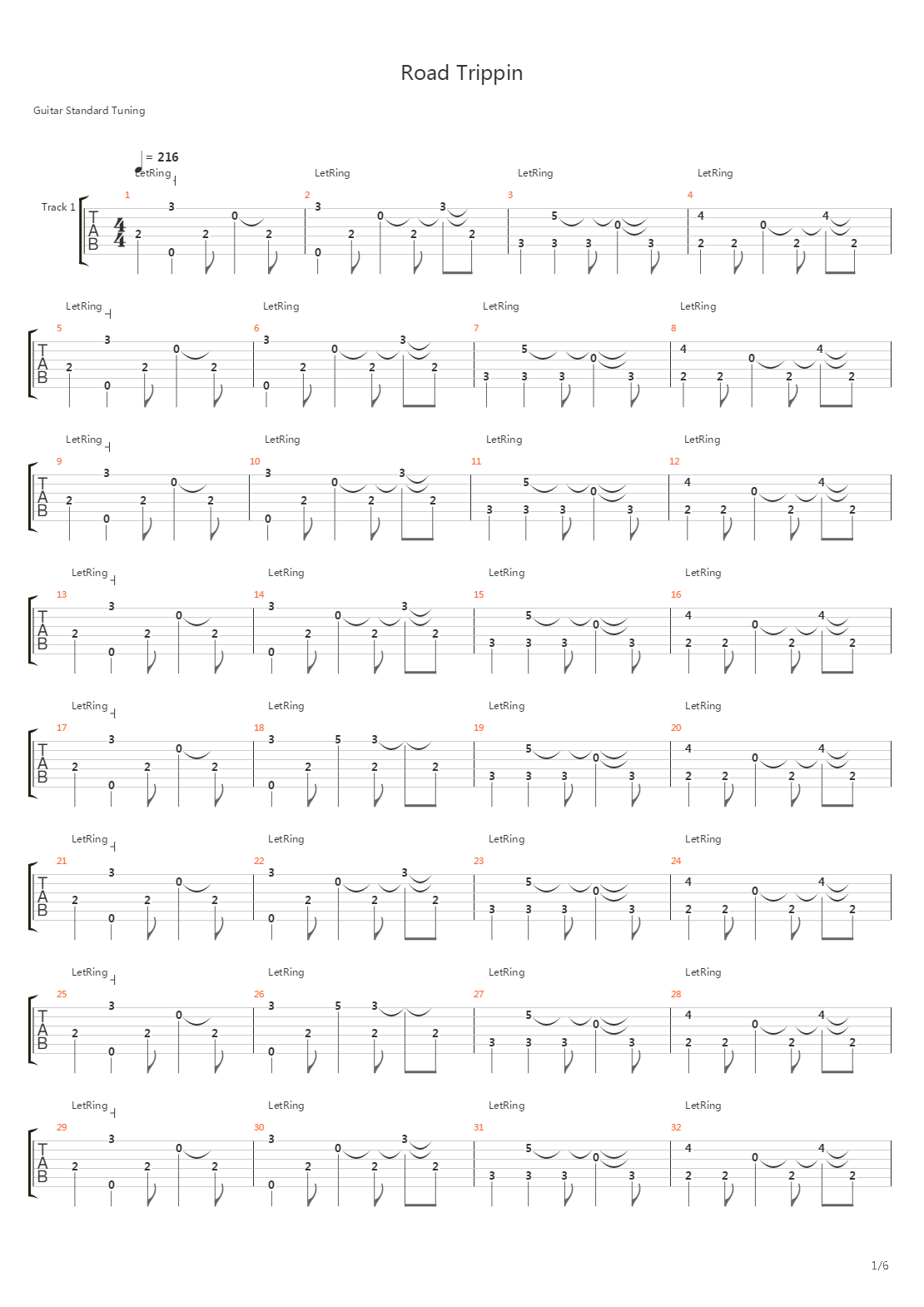 Road Trippin吉他谱