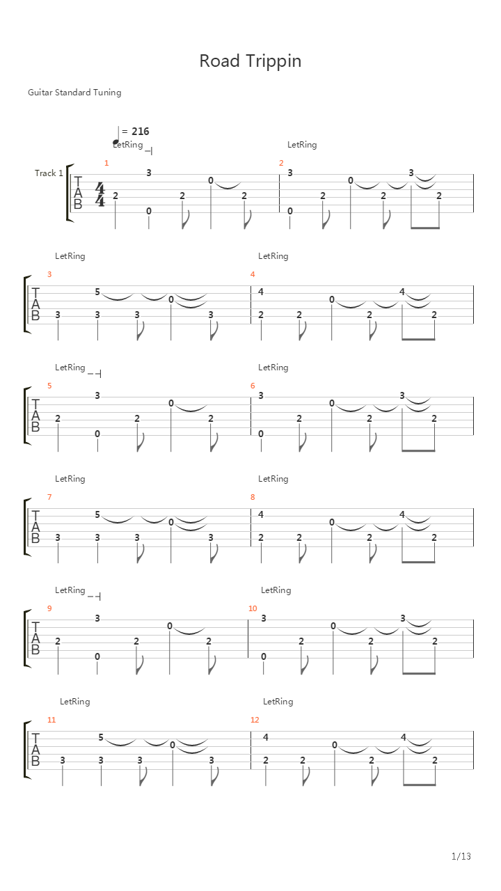 Road Trippin吉他谱