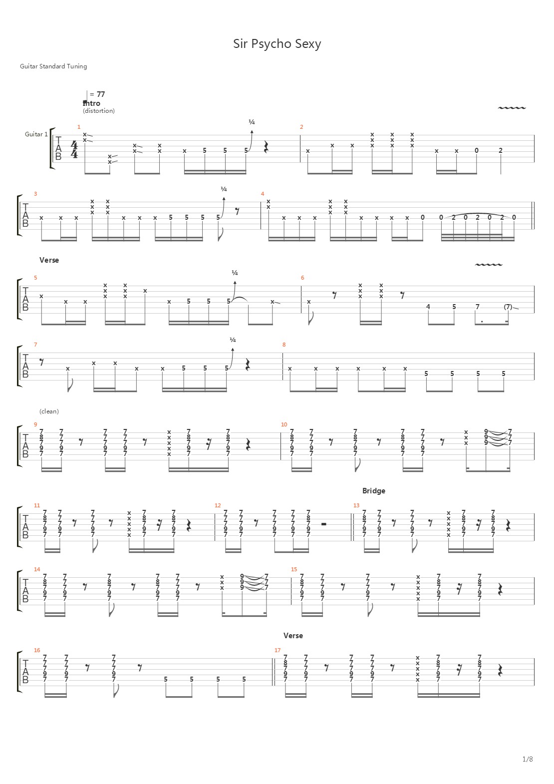 Sir Psycho Sexy吉他谱