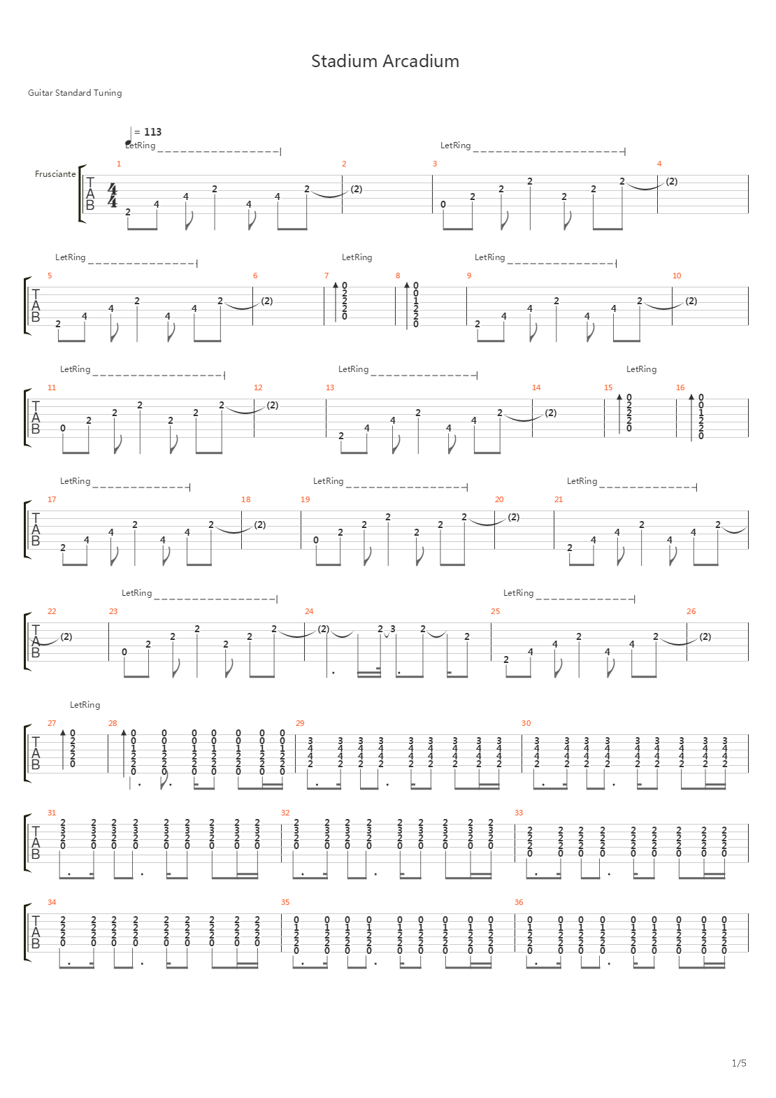 Stadium Arcadium吉他谱