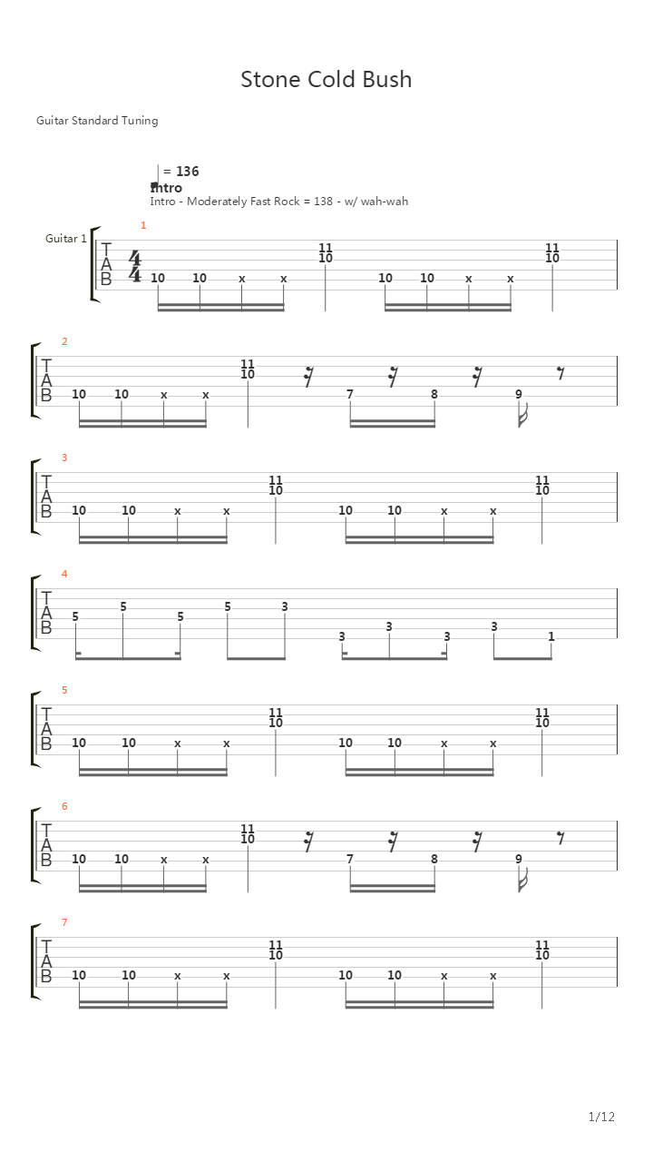 Stone Cold Bush吉他谱