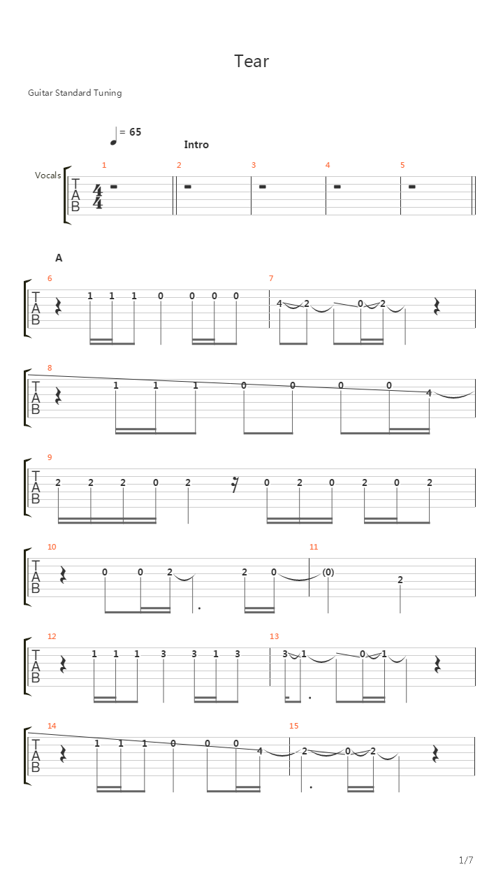 Tear吉他谱