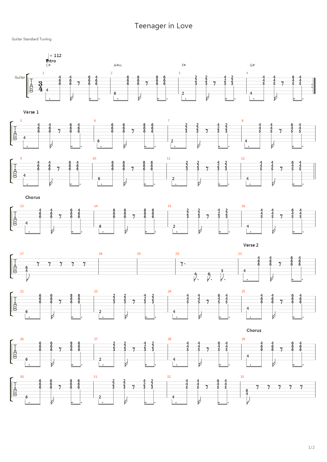 Teenager In Love吉他谱