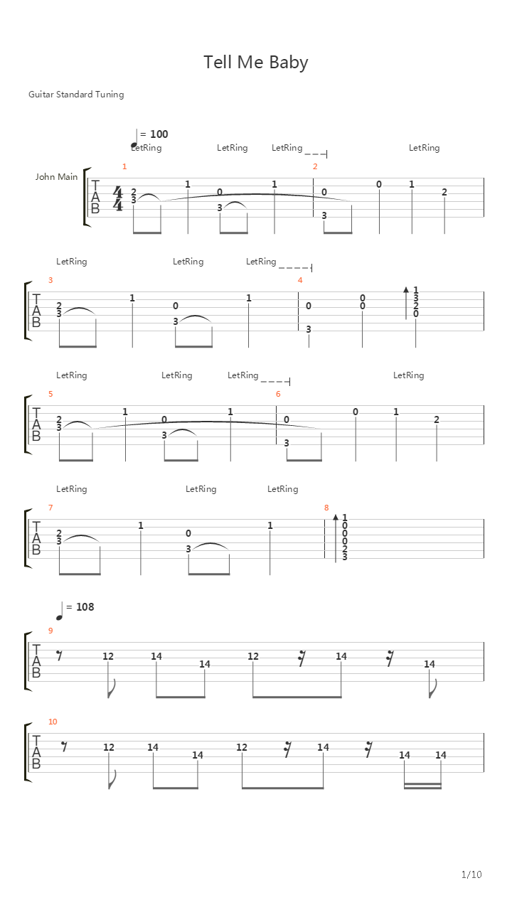 Tell Me Baby吉他谱
