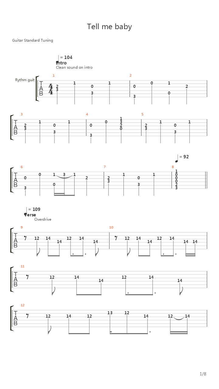 Tell Me Baby吉他谱