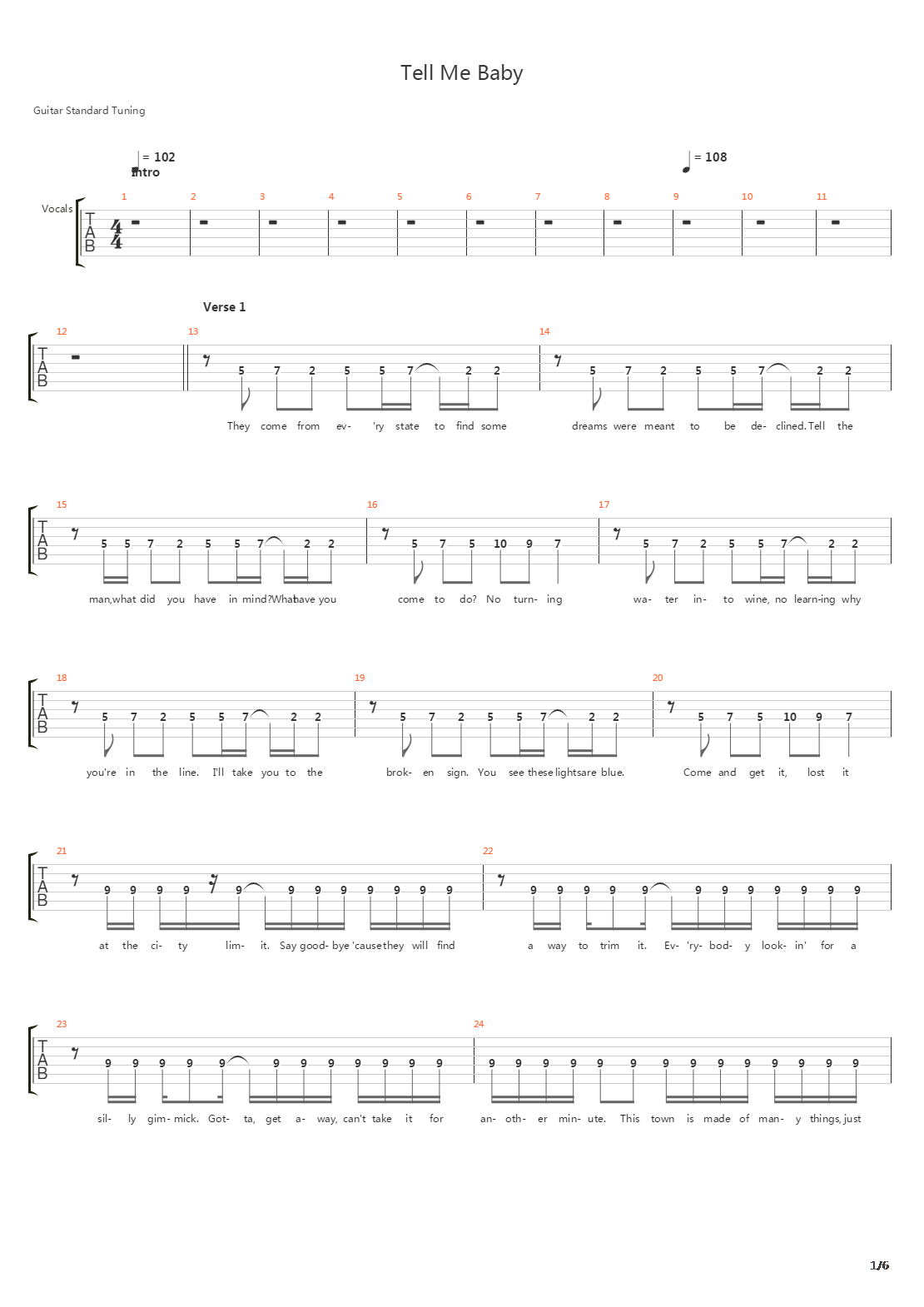 Tell Me Baby吉他谱