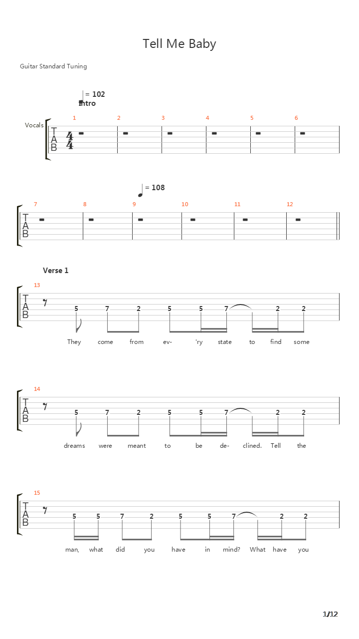 Tell Me Baby吉他谱