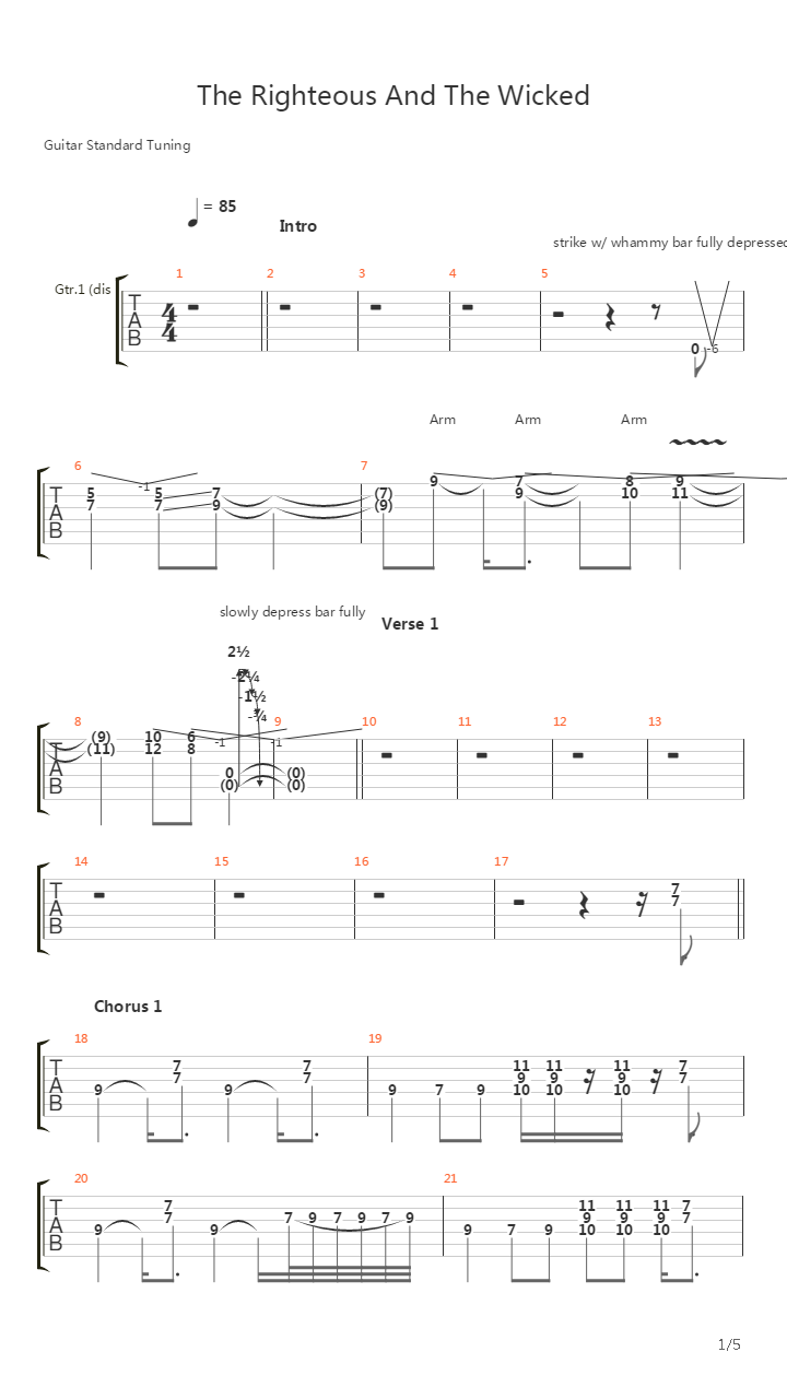 The Righteous And The Wicked吉他谱