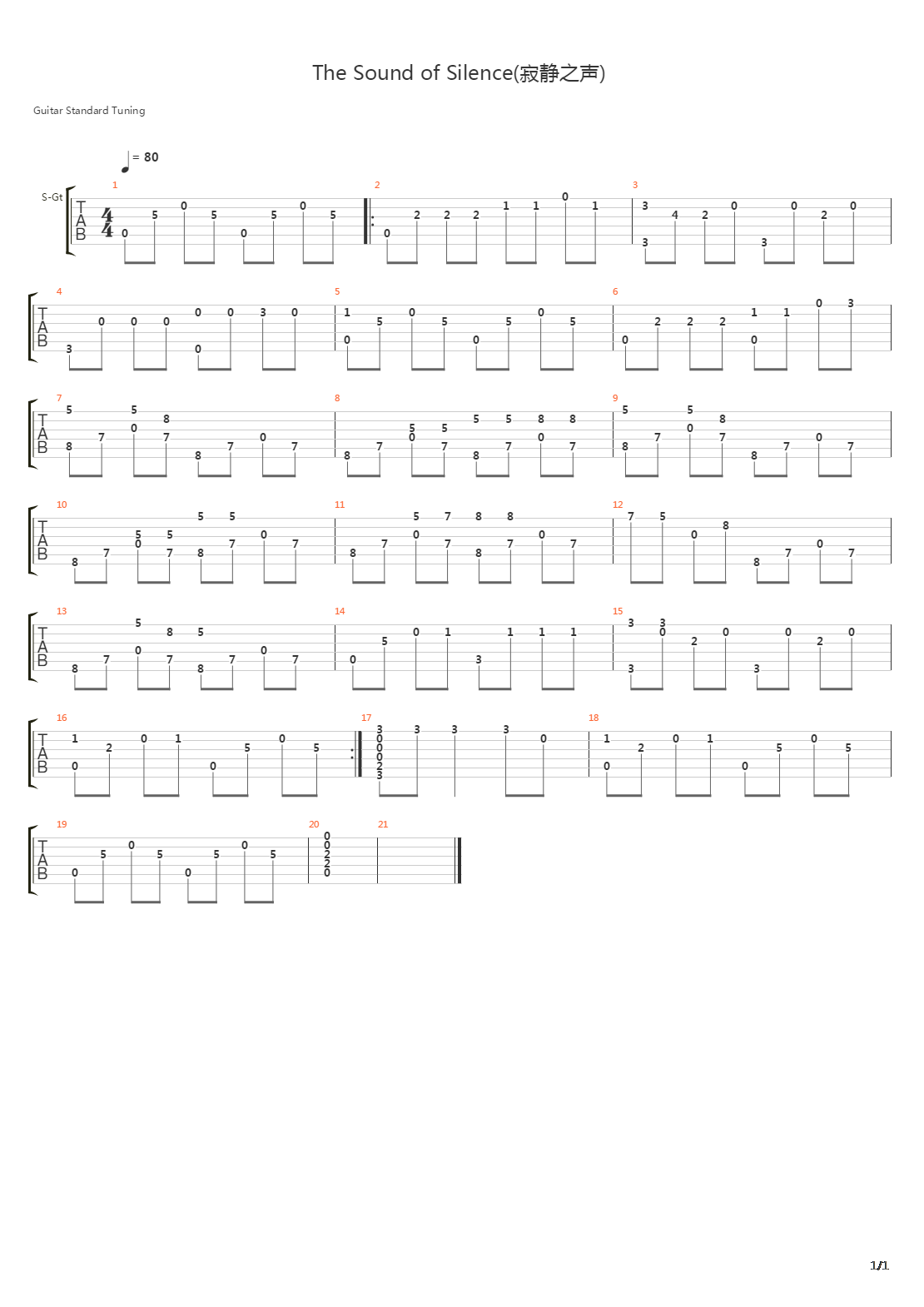 The Sound of Silence(寂静之声)吉他谱