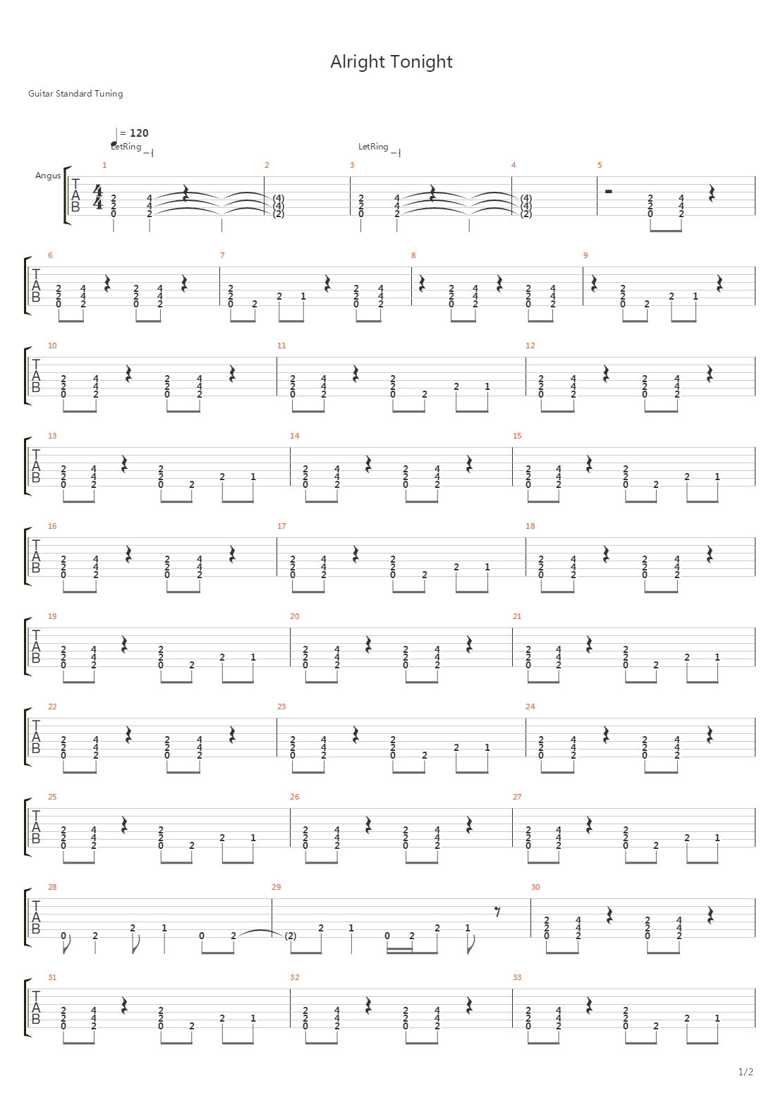 Alright Tonight吉他谱