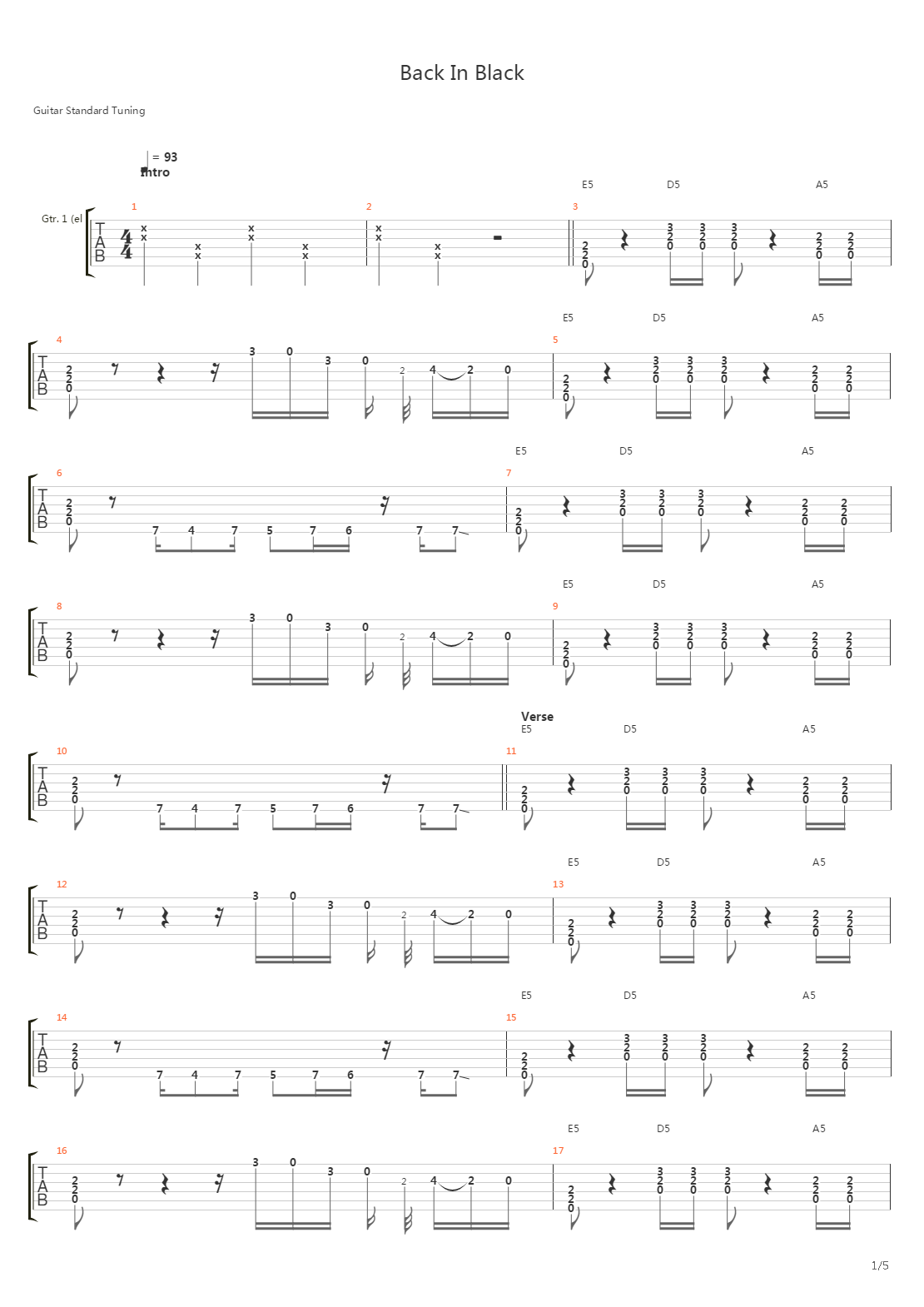 Back In Black吉他谱
