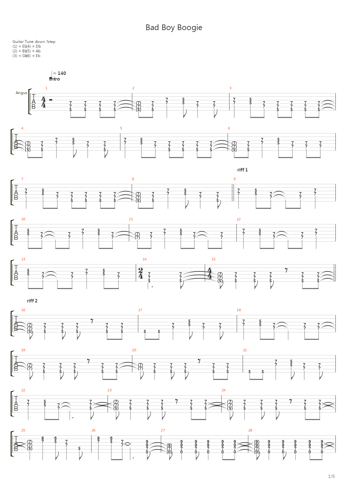 Bad Boy Boogie吉他谱
