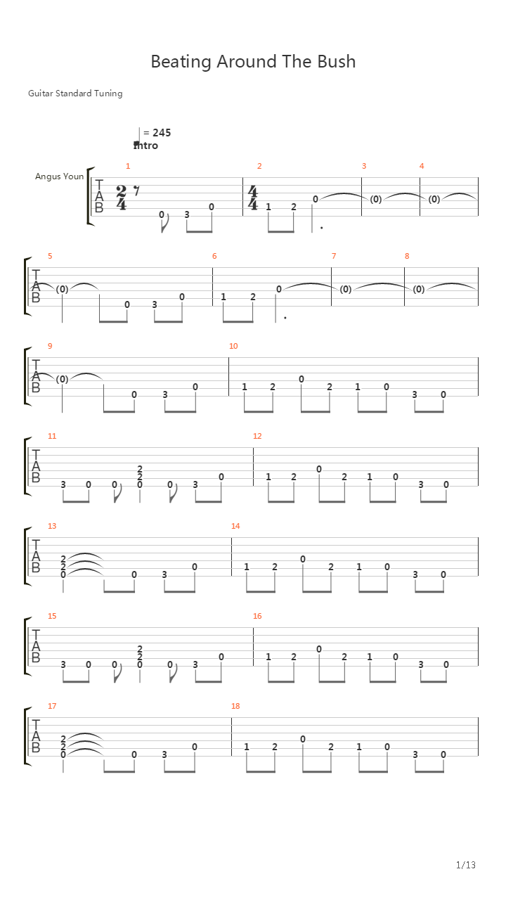 Beating Around The Bush吉他谱