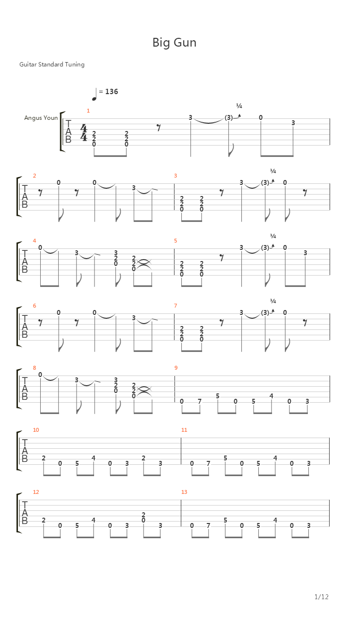 Big Gun吉他谱