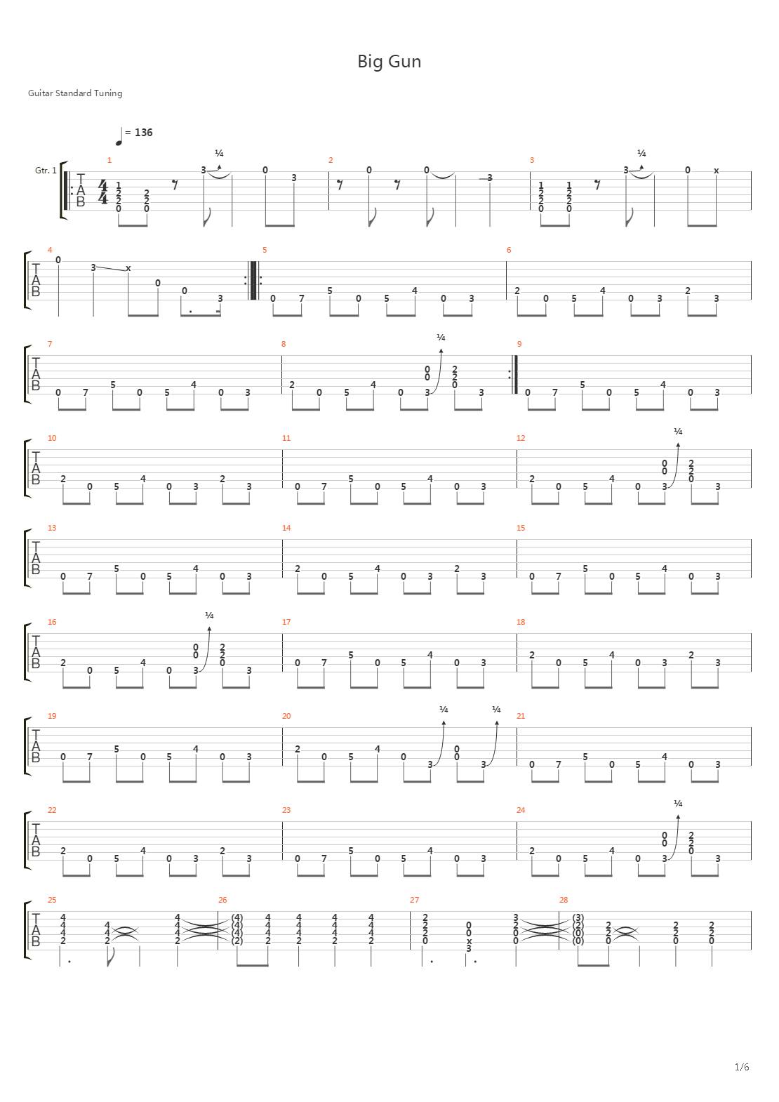 Big Gun吉他谱