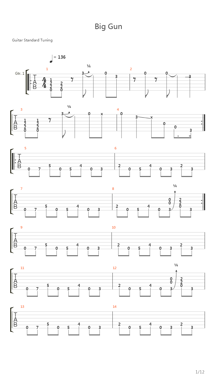 Big Gun吉他谱