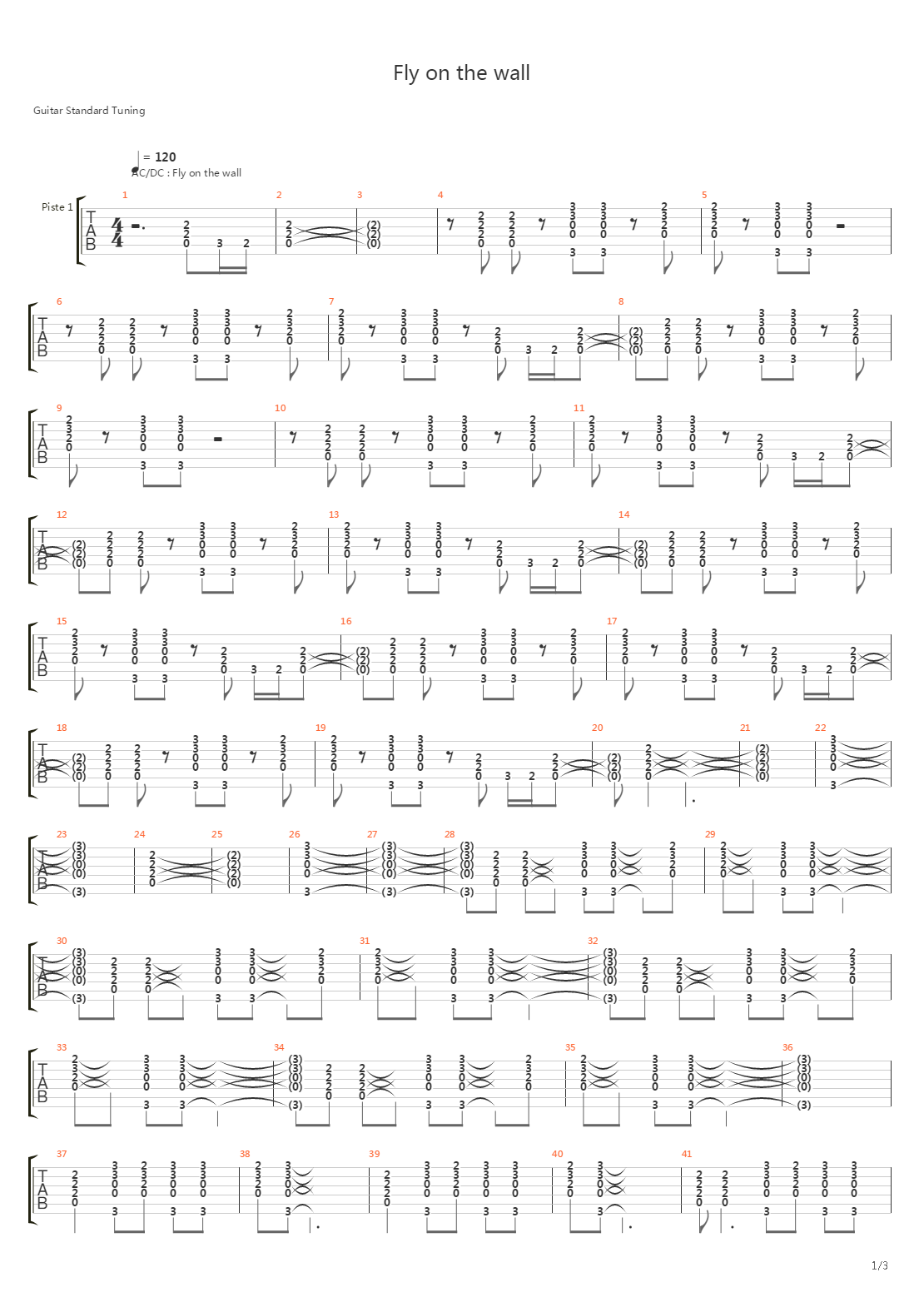 Fly On The Wall吉他谱