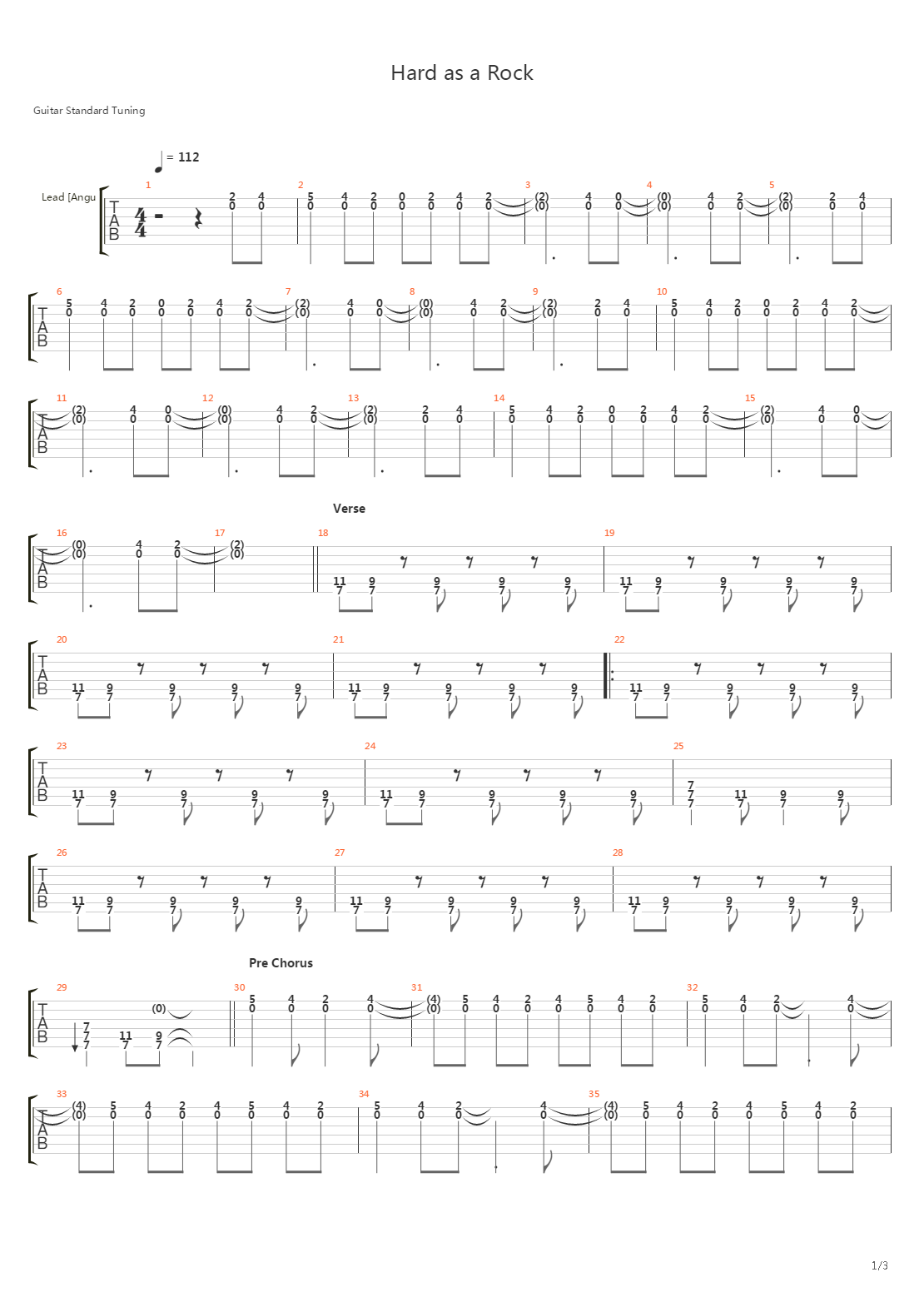 Hard As A Rock吉他谱