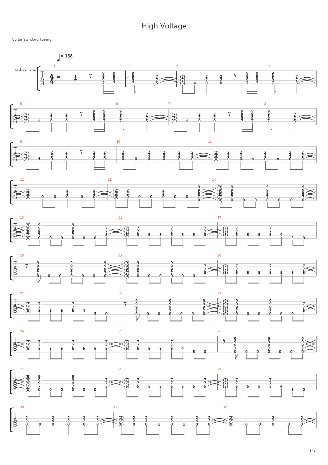 High Voltage吉他谱