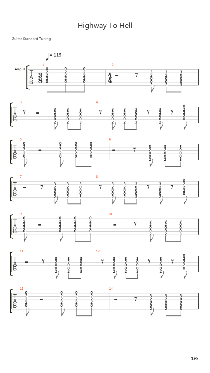 Highway To Hell吉他谱