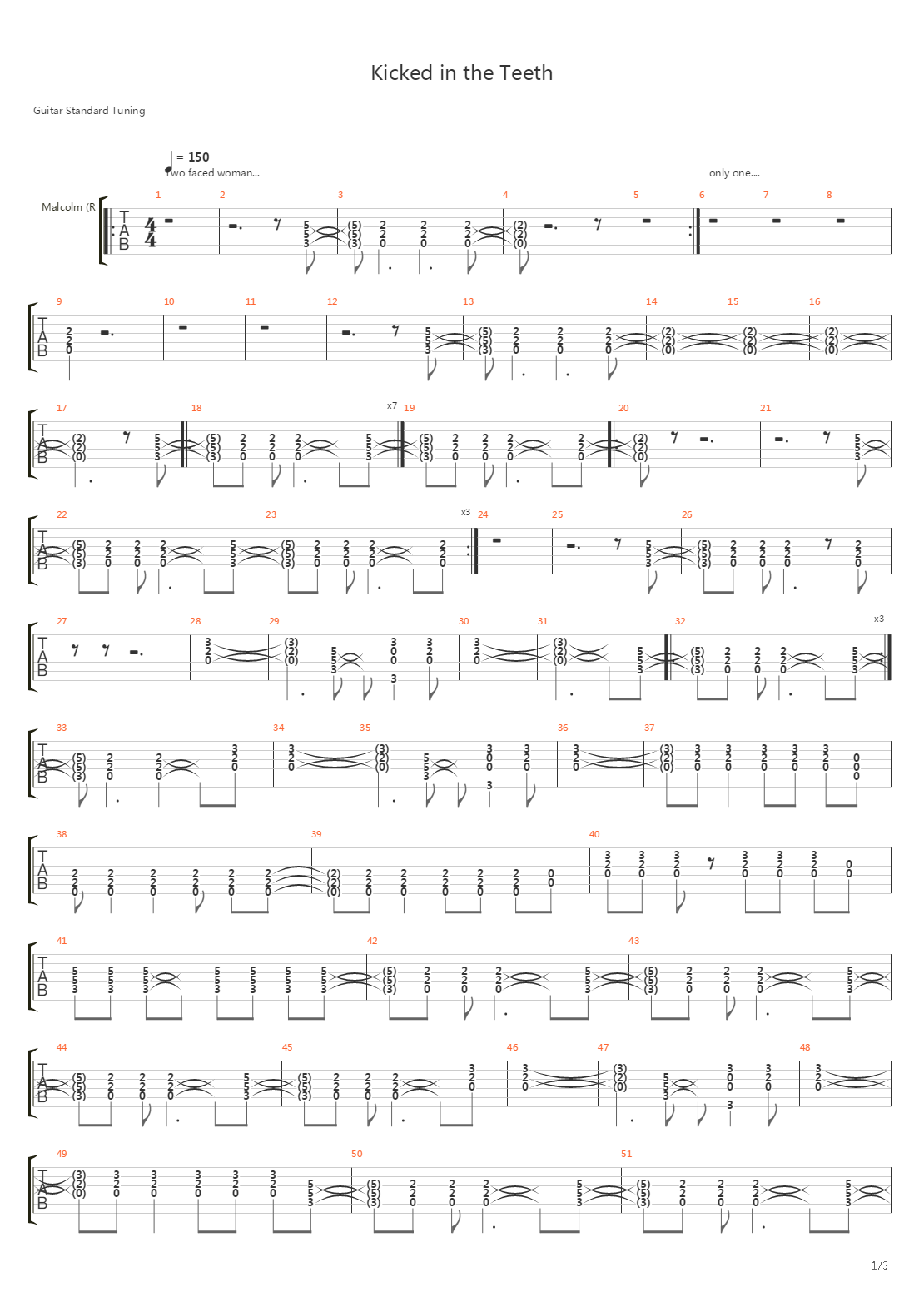 Kicked In The Teeth吉他谱