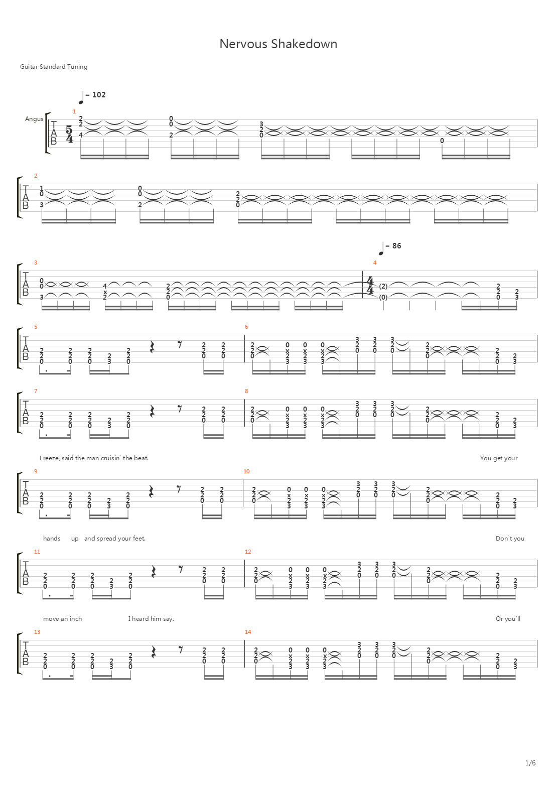 Nervous Shakedown吉他谱