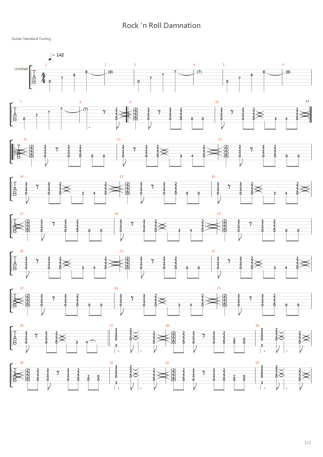 Rock N Roll Damnation吉他谱