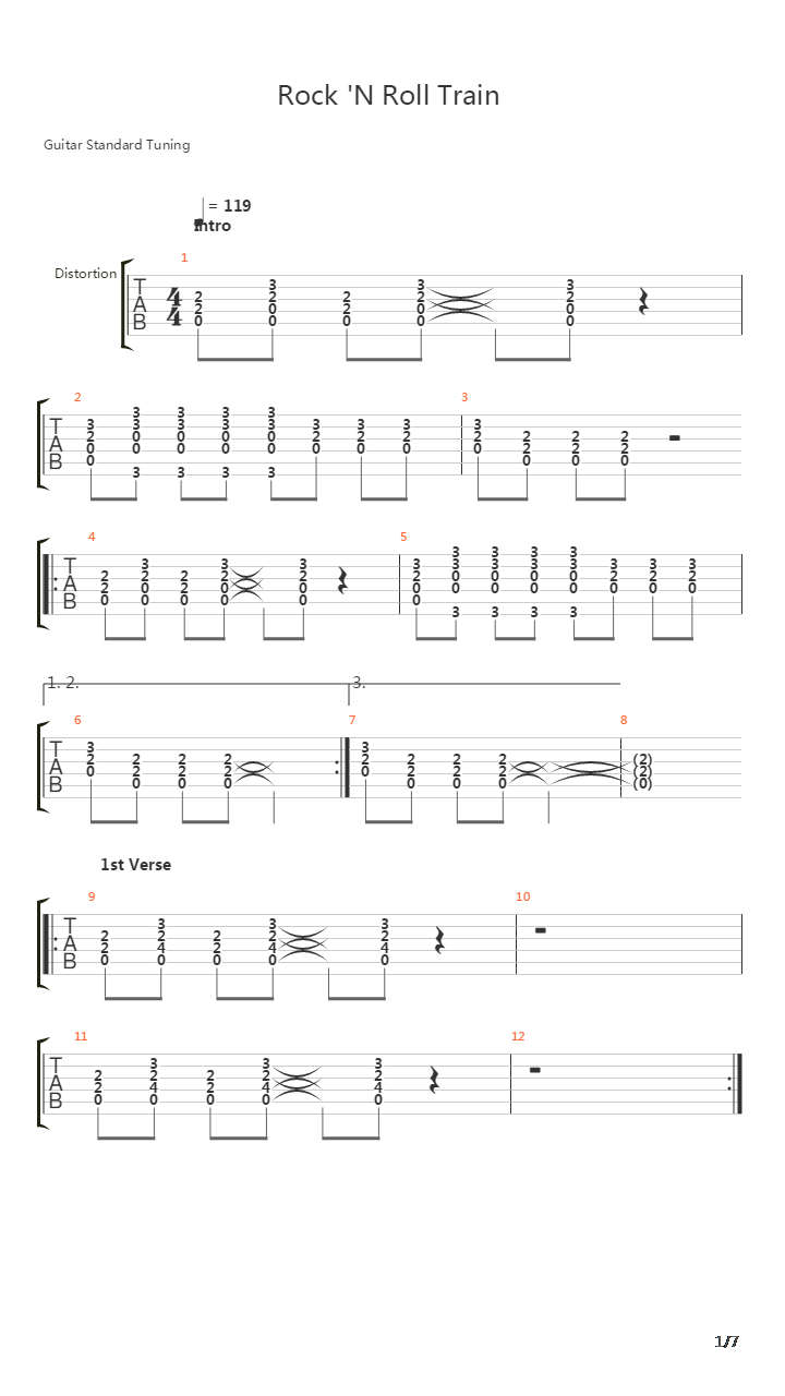 Rock N Roll Train吉他谱