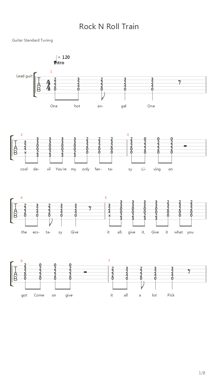 Rock N Roll Train吉他谱