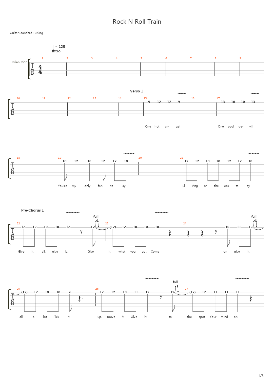 Rock N Roll Train吉他谱