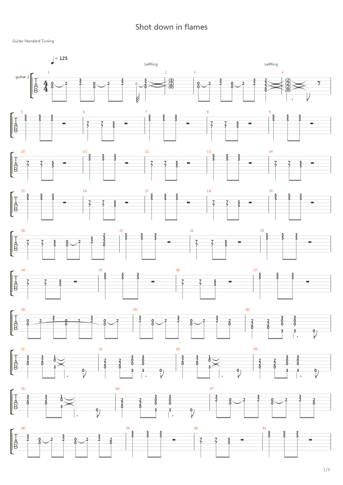 Shot Down In Flames吉他谱