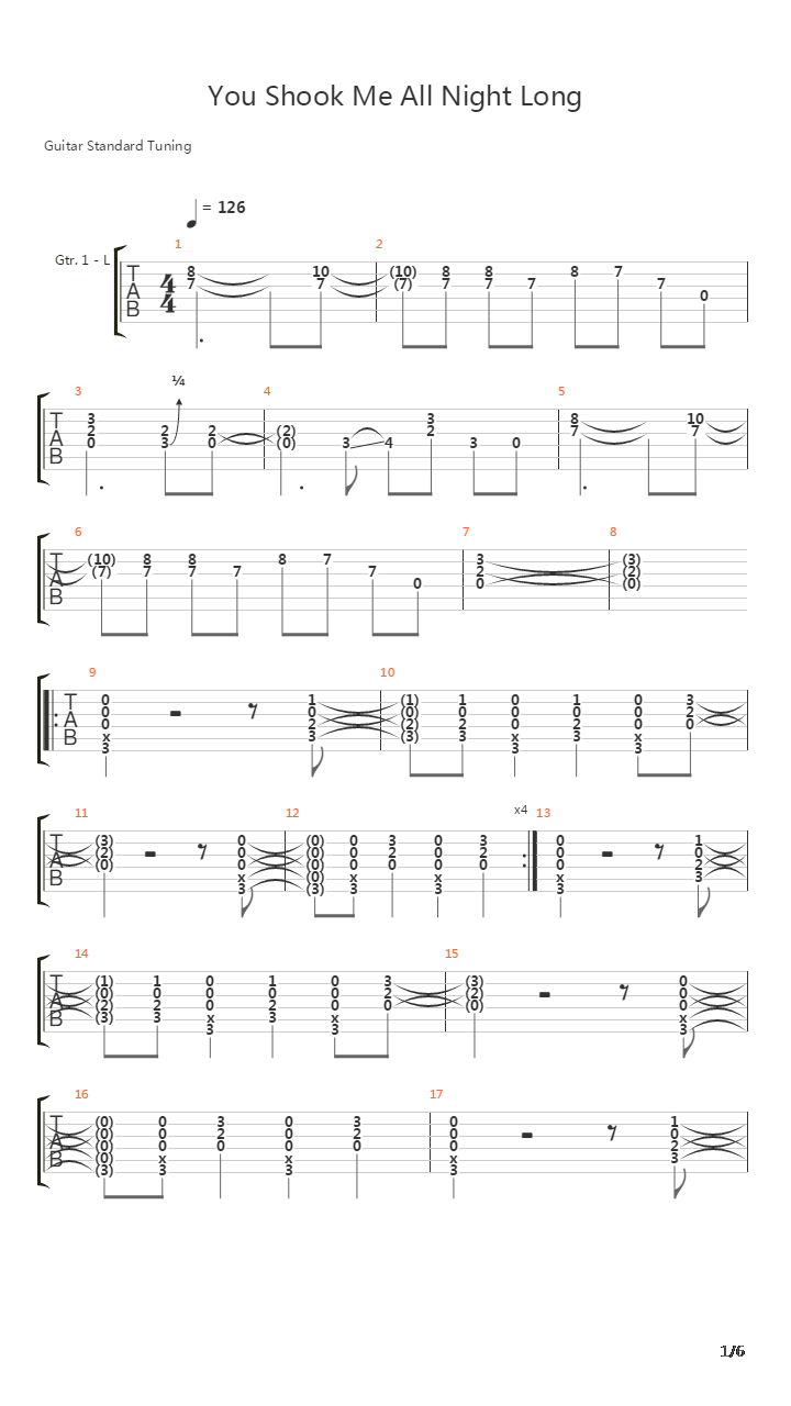 You Shook Me All Night Long吉他谱