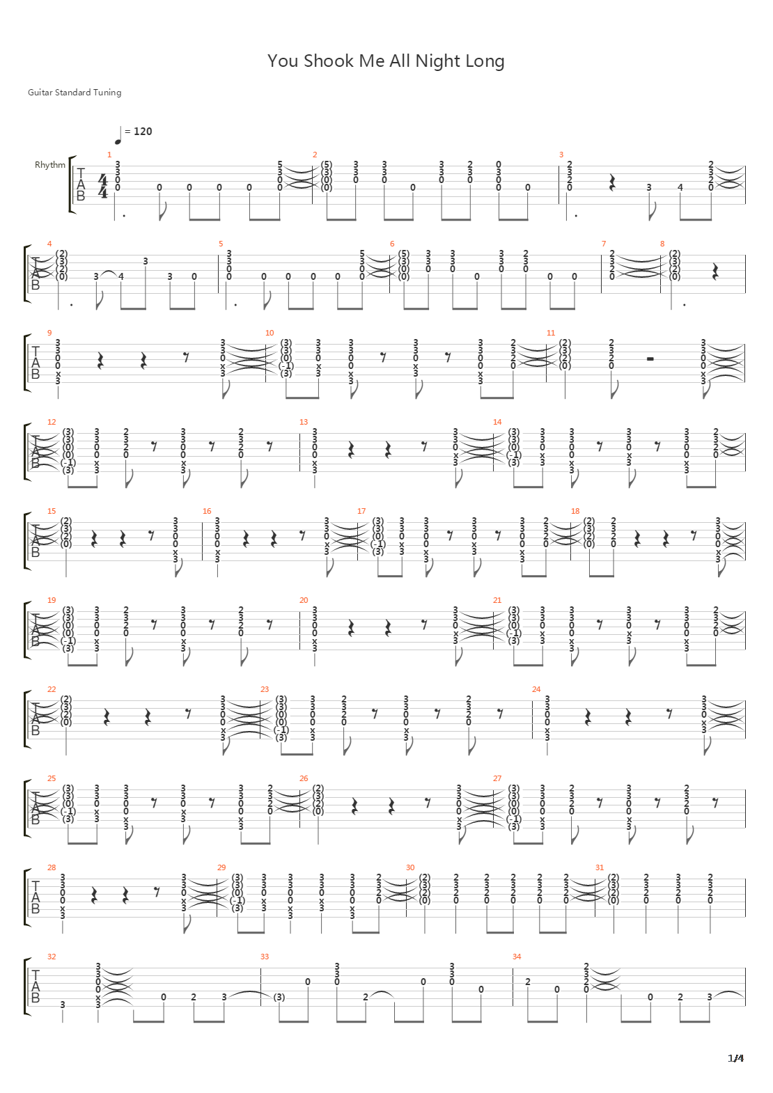 You Shook Me All Night Long吉他谱