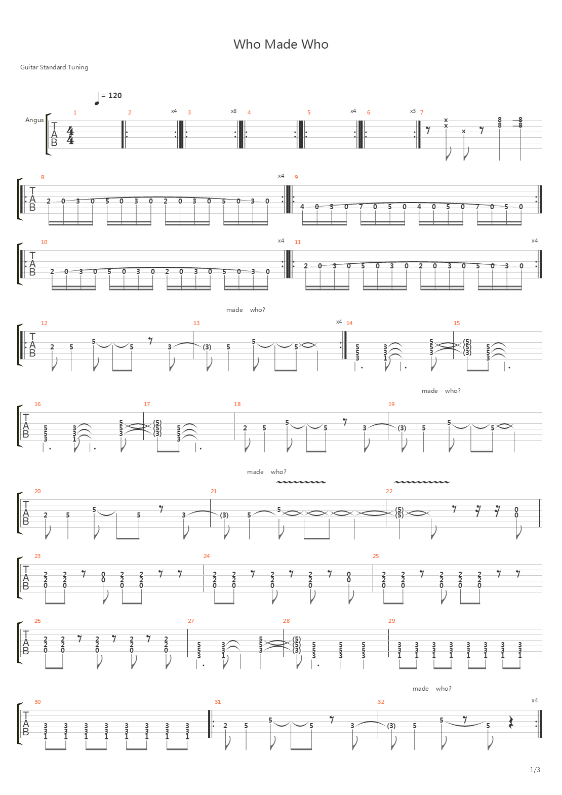 Who Made Who吉他谱